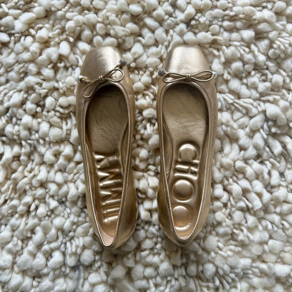 Jimmy Choo Elme Metallic Leather Ballet Flats - Picture 2 of 10
